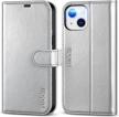 tucch rfid blocking wallet case for iphone 13 with card slot, shockproof tpu case, pu leather magnetic flip cover - compatible with iphone 13 6.1-inch 2021 - shiny silver logo