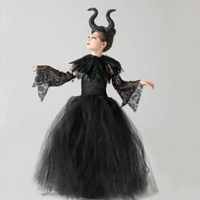 img 2 attached to Girls Maleficent Costume Witch Devil Handmade Knitted Tulle Dress Evil Queen Dress Up Costume For Halloween Cosplay