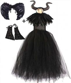 img 1 attached to Girls Maleficent Costume Witch Devil Handmade Knitted Tulle Dress Evil Queen Dress Up Costume For Halloween Cosplay
