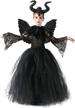 girls maleficent costume witch devil handmade knitted tulle dress evil queen dress up costume for halloween cosplay logo