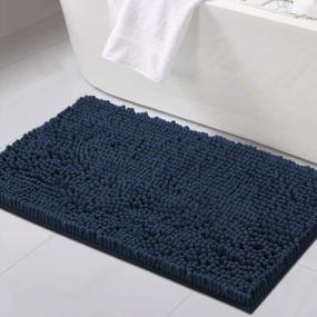 img 4 attached to Темно-синий нескользящий коврик для ванной: очень толстый пушистый коврик для ванной из шенилла для прихожей, гостиной и внутренних помещений - 20 дюймов X 32