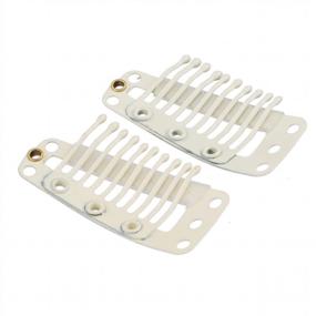 img 1 attached to 100Pcs U-Shape Hair Extension Clips With Rubber, 10-Teeth 9 Holes For DIY Snap Comb Wig (White Beige)