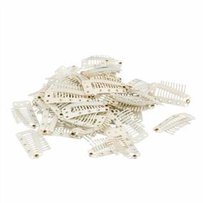 img 2 attached to 100Pcs U-Shape Hair Extension Clips With Rubber, 10-Teeth 9 Holes For DIY Snap Comb Wig (White Beige)