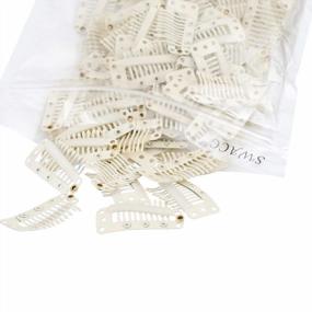 img 4 attached to 100Pcs U-Shape Hair Extension Clips With Rubber, 10-Teeth 9 Holes For DIY Snap Comb Wig (White Beige)