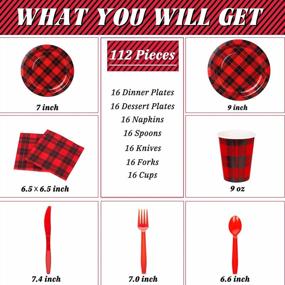 img 3 attached to DECORLIFE Lumberjack Party Supplies Serves 16, Wild One Buffalo Plaid Party Supplies, Red And Black Plaid Plates For Lumberjack Birthday, Flannel Party, 112Pcs