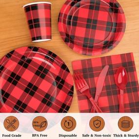 img 2 attached to DECORLIFE Lumberjack Party Supplies Serves 16, Wild One Buffalo Plaid Party Supplies, Red And Black Plaid Plates For Lumberjack Birthday, Flannel Party, 112Pcs