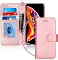 🌸 fyy wallet case for iphone xs max: luxury rose gold pu leather flip case with kickstand, card holder, and wrist strap - 2018 apple iphone xs max (6.5") protective folio cover logo