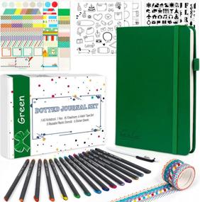 img 4 attached to Dotted Journal Kit, Feela Dot Grid Journal Hardcover Planner Notebook Set For Beginners Women Girls Note Taking With Journaling Supplies Stencils Stickers Pens Accessories, A5, 224 Pages, Green