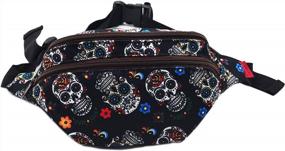 img 4 attached to Разноцветная поясная сумка Sugar Skull Hiking - стильная холщовая поясная сумка для женщин