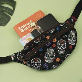 img 1 attached to Colorful Sugar Skull Hiking Fanny Pack - Stylish Canvas Bum Bag For Women