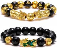 feng shui black obsidian bracelet with hand-carved mantra beads and good luck pixiu symbol - ideal for men and women seeking prosperity and good fortune logo