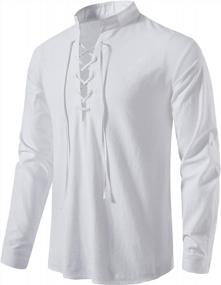 img 4 attached to Retro-Inspired Men'S Lace-Up Cotton Shirts For Medieval, Viking & Hippie Style