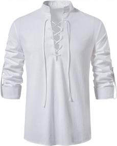 img 3 attached to Retro-Inspired Men'S Lace-Up Cotton Shirts For Medieval, Viking & Hippie Style