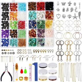 img 4 attached to 💎 PP OPOUNT 2177 Pieces Natural Gemstone Irregular Crystal Chips Stone Beads Kit with Elastic Strings, Fishing Threads, Wires, Spacer Beads, Pendants & More for DIY Jewelry Making