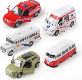 img 4 attached to KIDAMI Die-Cast Metal Toy Car Set Of 5, Openable Doors, Pull Back Ambulance Cars For Kids Gift Pack (Official Car Ⅱ)