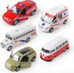 kidami die-cast metal toy car set of 5, openable doors, pull back ambulance cars for kids gift pack (official car ⅱ) logo