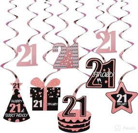 img 4 attached to 🌹 Rose Gold Foil 21 Hanging Swirls - Finally 21 Birthday Hat Cake Gift Star Decorations - 21st Birthday Decorations for Her - 8Pcs - 21 Year Old Party Supplies