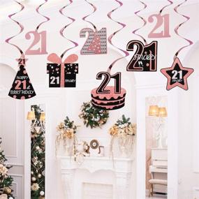 img 1 attached to 🌹 Rose Gold Foil 21 Hanging Swirls - Finally 21 Birthday Hat Cake Gift Star Decorations - 21st Birthday Decorations for Her - 8Pcs - 21 Year Old Party Supplies