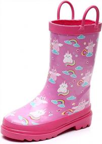 img 3 attached to Girls Waterproof Rubber Rain Boots With Easy On Handles Non Slip Durable Mud Shoes Cute Printed Toddler Kids
