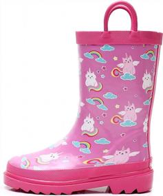 img 4 attached to Girls Waterproof Rubber Rain Boots With Easy On Handles Non Slip Durable Mud Shoes Cute Printed Toddler Kids
