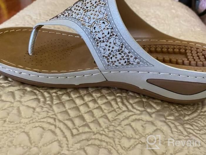 img 1 attached to Rhinestone Wedge Sandals With Arch Support: Comfortable And Stylish Flip-Flops For Women By Ecetana review by Abby Johnson
