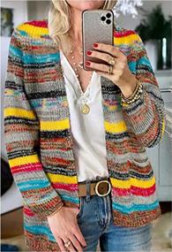 img 3 attached to Women'S Rainbow Striped Cardigan Sweater Long Sleeve Knitted Open Front Jacket Jumpers