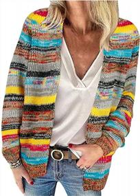 img 4 attached to Women'S Rainbow Striped Cardigan Sweater Long Sleeve Knitted Open Front Jacket Jumpers