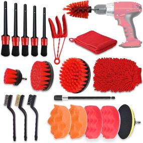 img 4 attached to Complete Car Detailing Brush Set with Drill Brush, Sponge Pads, and Wash Kit - Clean Wheels, Engine, Leather, Air Vents, Emblems - PYBBO 21Pcs