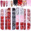 kalolary valentine's day nail art glitter set - 48 holographic heart sequins, laser butterfly/lips confetti flakes for makeup, diy nail art & resin craft logo