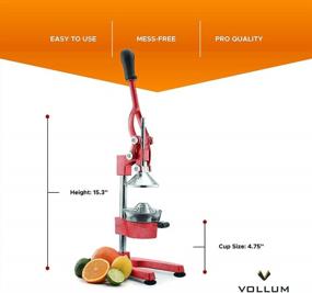img 1 attached to Vollum Hand Press Manual Citrus Juicer -Hand Juicer Citrus Squeezer Commercial Grade Home Orange Juice Squeezer For Oranges, Lemons, Limes, Grapefruits And More - Stainless Steel And Cast Iron -Non-Skid Suction Cup Base - 15 Inch - Red