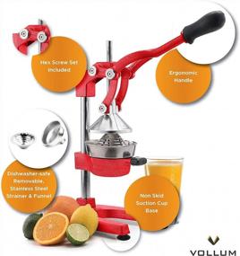img 2 attached to Vollum Hand Press Manual Citrus Juicer -Hand Juicer Citrus Squeezer Commercial Grade Home Orange Juice Squeezer For Oranges, Lemons, Limes, Grapefruits And More - Stainless Steel And Cast Iron -Non-Skid Suction Cup Base - 15 Inch - Red