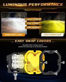 img 2 attached to Auxbeam 80W Yellow LED Pods With Amber Covers For Offroad Driving, 9600LM Fog Light Pods For Jeep Wrangler Ford Truck Pickup ATV