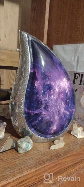 img 1 attached to Large Engraved Aluminum Urns For Adult Male & Female, Display Burial Or Columbarium Niche Funeral Cremation Urns For Human Ashes, Purple Starry Sky Teardrop Decorative Urns review by Amanda Davis