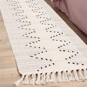 img 3 attached to LEEVAN Boho Kitchen Runner Rug: Hand-Woven Cotton Area Rug With Chic Diamond Tassels And Geometric Vintage Design For Bathroom, Bedroom, Hallway & Porch