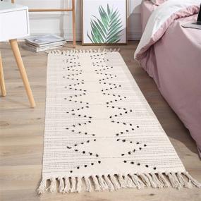 img 4 attached to LEEVAN Boho Kitchen Runner Rug: Hand-Woven Cotton Area Rug With Chic Diamond Tassels And Geometric Vintage Design For Bathroom, Bedroom, Hallway & Porch