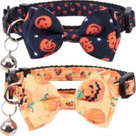 🎃 lamphyface halloween cat collar - breakaway with adorable bow tie and bell for kitty - adjustable safety логотип