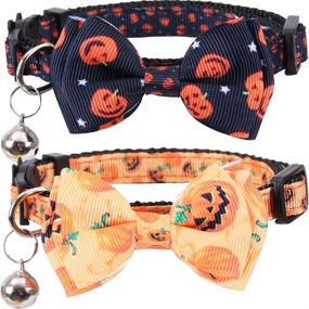 img 4 attached to 🎃 Lamphyface Halloween Cat Collar - Breakaway with Adorable Bow Tie and Bell for Kitty - Adjustable Safety