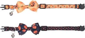 img 1 attached to 🎃 Lamphyface Halloween Cat Collar - Breakaway with Adorable Bow Tie and Bell for Kitty - Adjustable Safety