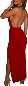 img 2 attached to Women'S Sexy Sleeveless Halter Neck Long Dress With High Split Hem And Ruching - LuFeng