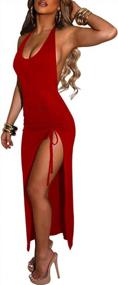 img 3 attached to Women'S Sexy Sleeveless Halter Neck Long Dress With High Split Hem And Ruching - LuFeng