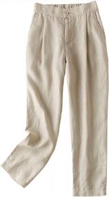 img 4 attached to Женские зауженные классические брюки из 100% льна - IXIMO Плиссированные спереди Длина до щиколотки