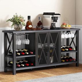 img 2 attached to Серый винный барный шкаф со стаканом и съемной стойкой, буфет для гостиной, кухни и столовой - HOMYSHOPY