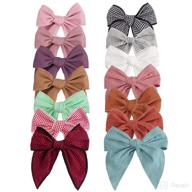 🎀 stylish and versatile: 14 pcs large linen hair bows for girls by tokufagu - hand-made cotton linen alligator clips in 14 vibrant colors for toddler kids girls logo