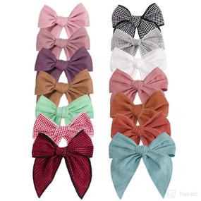 img 4 attached to 🎀 Stylish and Versatile: 14 Pcs Large Linen Hair Bows for Girls by TOKUFAGU - Hand-Made Cotton Linen Alligator Clips in 14 Vibrant Colors for Toddler Kids Girls