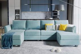 img 3 attached to HONBAY Oversized U Shaped Convertible Sectional Sofa With Reversible Chaise, Aqua Blue Modular Couch With Ottomans For Comfortable Living