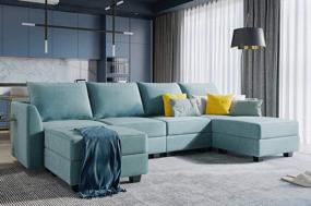 img 1 attached to HONBAY Oversized U Shaped Convertible Sectional Sofa With Reversible Chaise, Aqua Blue Modular Couch With Ottomans For Comfortable Living