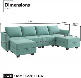 img 2 attached to HONBAY Oversized U Shaped Convertible Sectional Sofa With Reversible Chaise, Aqua Blue Modular Couch With Ottomans For Comfortable Living