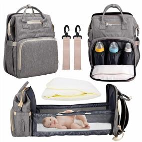 img 4 attached to Grey 3-In-1 Diaper Bag Backpack With Foldable Baby Bed, Stroller Straps, And Waterproof Design - Multifunctional Travel Baby Bag With Large Capacity And Changing Station - Mingto