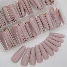 img 4 attached to 100Pc Long Ballerina False Nail Tips With Colored Coffin Press, Full Cover Manicure Design For Women And Teen Girls - Acrylic Nails In Khaki