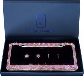 img 4 attached to Premium Pink Rhinestone License Plate Frame with Gift Box - Handcrafted Stainless Steel Bling Frame, 1000+ Finest Rhinestone Crystals, Anti-Theft Screw Cap